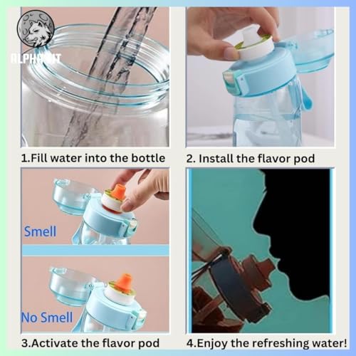 Alpha Fit Air Up Compatible Water Bottle with 3 Flavor Pods - 22oz/750ml BPA-Free, Leak-Proof Reusable Bottle for Kids, Teens & School | Purple Unicorn Design