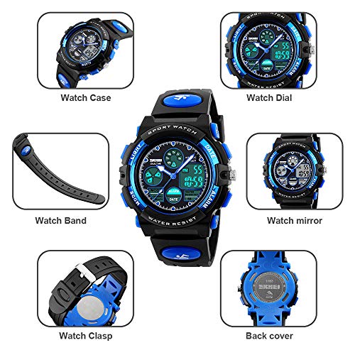 Kids Watch - Eacam Luminous Digital Sport Shock Resistance Outdoor Multifunctional LED 50M Waterproof Alarm Calendar Analog Watch for Children with Silicone Band