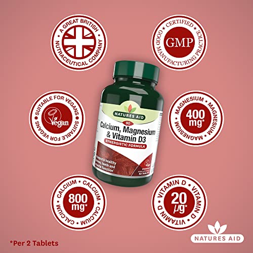 Natures Aid Calcium, Magnesium and Vitamin D3 | 60 Tablets | For the Maintenance of Normal Bones, Teeth, and Muscle Function | Suitable for Vegetarians and Vegans