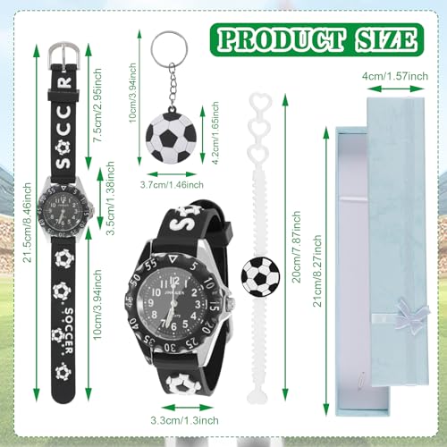 3 Pack Boys Watch With Football Keychain and Wristband Set, Black Toddler Watch Kids Watch Boys 3D Football Silicone Strap, Football Watch Watches for Boys Ages 5-7 Boys Watches For 7 Years Old,