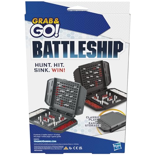 Battleship Grab and Go Game for Ages 7 and Up, Portable Game for 2 Players, Travel Game for Kids