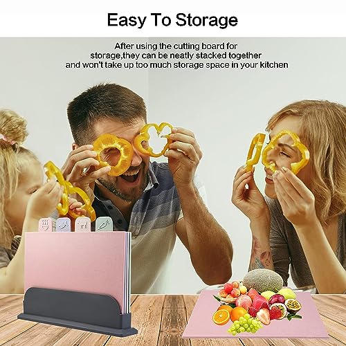X spring Kitchen Cutting Board, Colour Coded Cutting Boards, Chopping Board Set of 4, Non Slip Kitchen Cutting Board, Food Preparation Round Cutting Board, Folding Board Chopping Board
