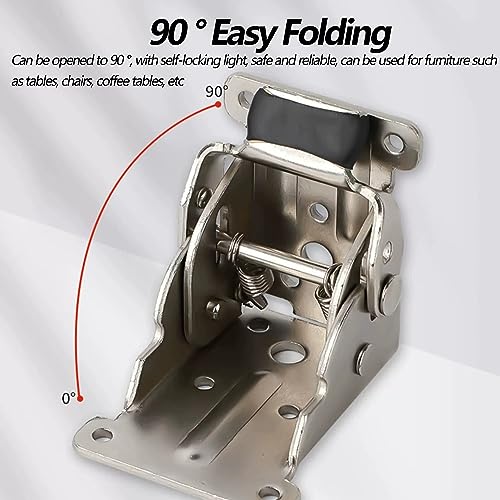 DXIA 2Pcs Folding Support Frame,Steel Folding Bracket,Folding Hinges,90 Degree Auto Lock, Telescopic Feet for Folding Legs Folding Workbench Expansion, Silver
