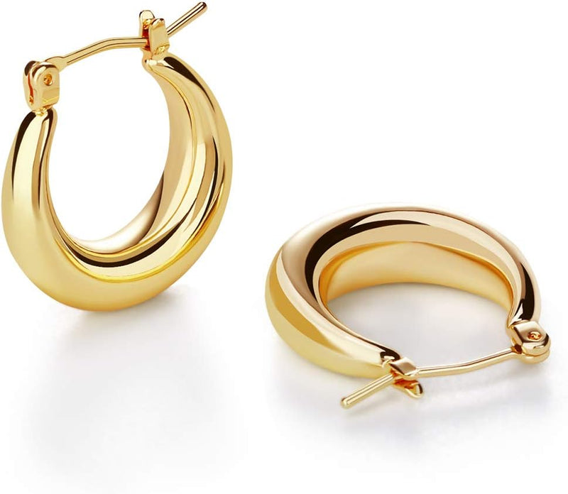Chunky Gold Hoop Earrings for Women Cute Fashion Hypoallergenic earrings Minimalist Jewelry Gift - Gold