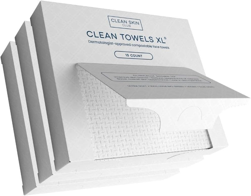 CLEAN SKIN CLUB CSC CT Clean Towels XL/World's First Biodegradable Face Towel/Disposable Makeup Removal Wipes/Super Soft 50 Count Single BoxWhite
