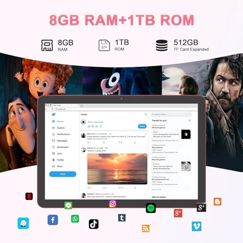 C idea10.1 Inches Tablet,Android 14 Tab,5G Tablet Dual SIM 8GB RAM 1TB ROM,10000mAh Battery With Bluetooth Keyboard,Mouse and Speaker CM8300plus (Red)