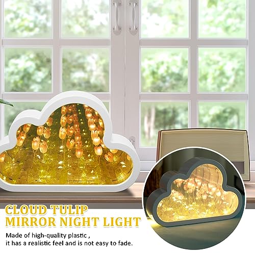 Cloud Tulip Lamp - Handmade DIY Mirror Night Light, Simulation Flower Sleeping Table Lamp, Creative LED Bedside Desktop Room Decor for Girls Gift