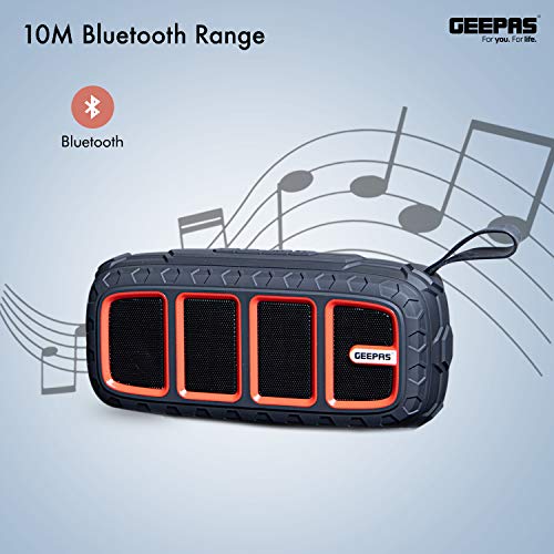 Geepas GMS11183 Bluetooth Rechargeable Speaker - Portable Wireless Speakers Long Hours Playtime 1200mAh Battery with Powerful Bass TF Card AUX USB Playback - Loud Speaker for Home Party Outdoor