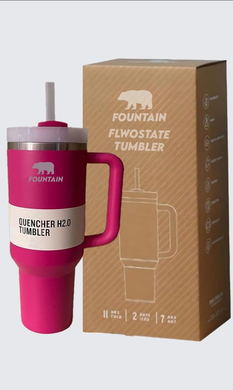Fountain 40oz Stainless Steel Quencher H2.0 Vacuum Insulated Tumbler with Lid and Straw for Water, Iced Tea or Coffee, Smoothie (oud Cream)