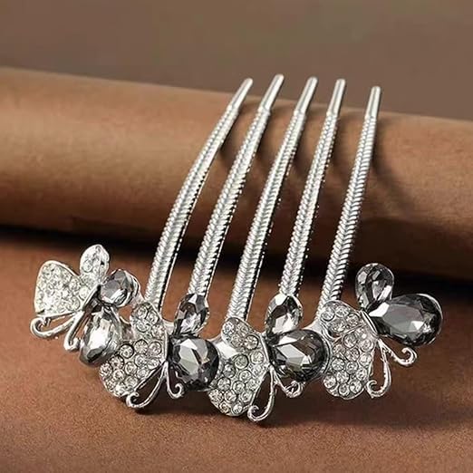 IWTEIPAN 4 PCS Flower Rhinestones Hair Combs Accessories, Wedding Crystal Opal Hair Side Combs Long Teeth Slide Hairpins Barrettes Clips Butterfly Hair Accessories for Women