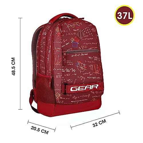 Gear Calculus 34L Large Water Resistant School Bag with Rain Cover/Kids Bag/Casual Backpack/Daypack/Travel Backpack/College Bag for Boys/Men (Maroon)