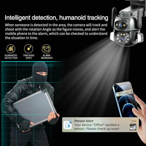 Doeek 4K Security Camera Outdoor Dual Lens, 350° Pan/Tilt View, Smart Motion Tracking, Full Color Night Vision, 2-Way Audio, IP66 Weatherproof, Secure SD/Cloud Storage, Versatile for Home Safety