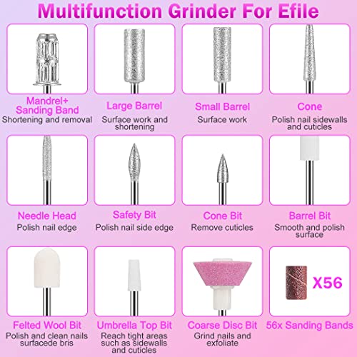 NAILGIRLS Electric Nail File, Portable Nail Drill USB 25000RPM Professional Nail Drill Machine for Acrylic Gel Nails Efile E File Manicure Pedicure Polishing Shape Tools for Home Salon Use (Pink)