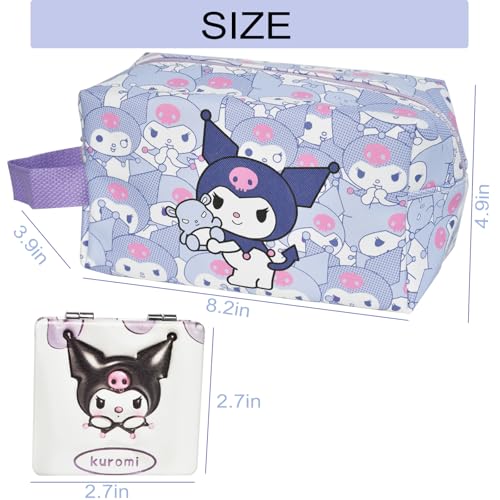 ENENSET Kumi Travel Cosmetic Bag, Large Capacity Cartoon Cosmetic Pouch Makeup Bag with Zipper, PU Travel Toiletry Bag Makeup Accessories Organizer