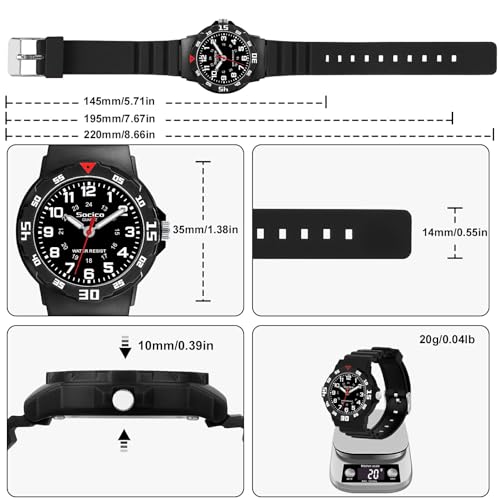 SOCICO Children Analog Watch for Boys Girls Waterproof Time Teaching Watch with Soft Band Learning Time Wrist Watch Easy to Read for Kids Great Gifts