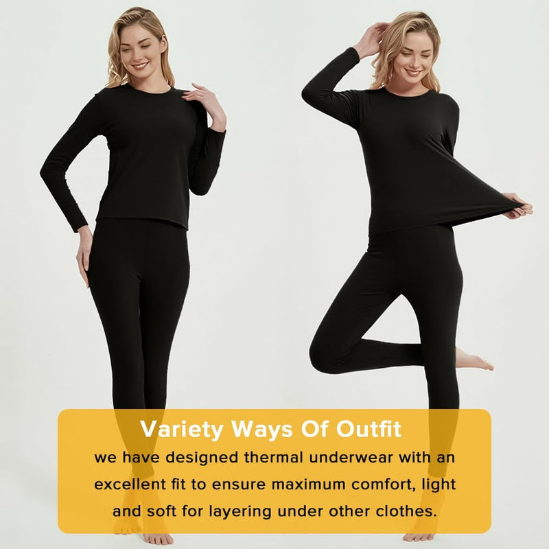 Women Thermal Underwear Set,Ladies' Tops and Pants,Thickened with Velvet,Round Neck Thermal Underwear,Soft and Skin Friendly,Suitable For Daily Wear and Outdoor Sports Matching