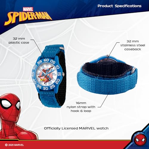 MARVEL Spider-Man Kids' Plastic Time Teacher Analog Quartz Nylon Strap Watch