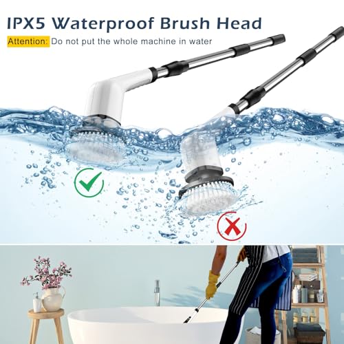Bomves Cordless Electric Spin Scrubber, Electric Cleaning Brush with 8 Replacement Brush Heads, 90Mins Working Time, 3 Adjustable Handle, 2 Adjustable Speeds for Bathroom Kitchen Bathtub Glass Car