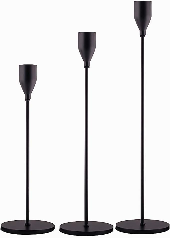 SUJUN Silver Candle Holders Set of 3 for Taper Candles, Decorative Candlestick Holder for Wedding, Dinning, Party, Fits 3/4 inch Thick Candle&Led Candles (Metal Candle Stand)