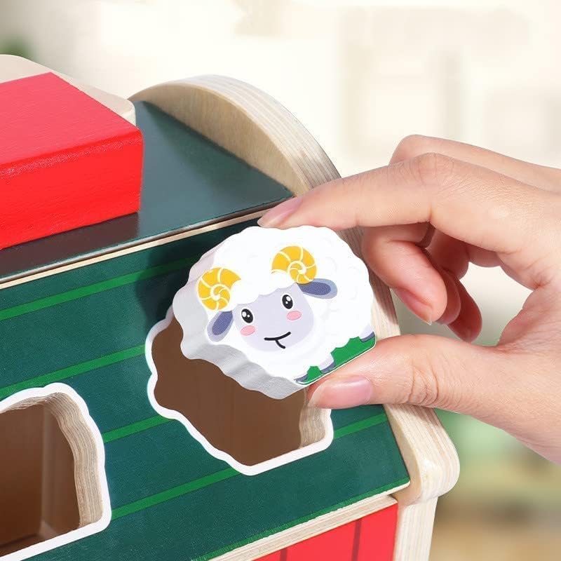 AM ANNA Wooden Farm Animals Shape Sorter Toys, Take-Along Sorting Wooden Barn Toy with Roof and Handle,Montessori Learning Toys for Fine Motor Games for Toddlers 1 2 3 Year Old