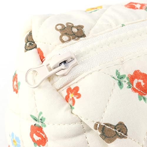 Juoxeepy Cotton Makeup Bag Large Travel Cosmetic Bag Quilted Cosmetic Pouch Coquette Aesthetic Floral Toiletry Bag, A-White, 10x5.9x5.3in