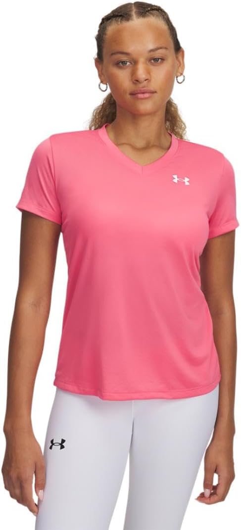 Women's Tech Short Sleeve V Neck T-Shirt - Super pink
