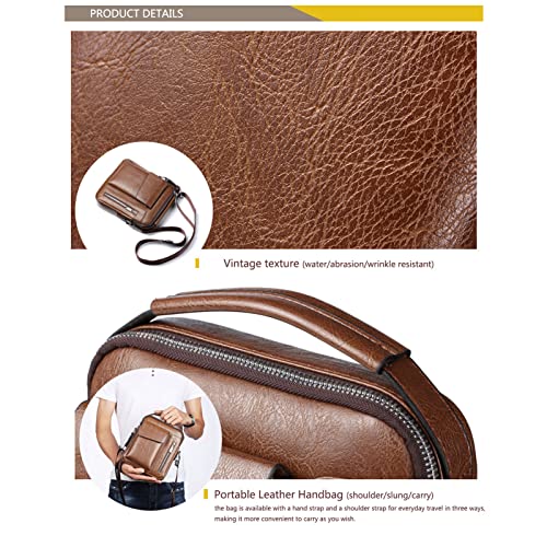Mens Shoulder Bag PU Leather Messenger Bag Multi Pocket Business Casual Handbag for Men Working Shopping School Daily Use