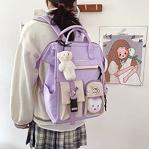 zyxddd Kawaii Backpack with Kawaii Pin and Accessories Cute Kawaii Backpack for School Bag Kawaii Girl Backpack Cute (Purple)