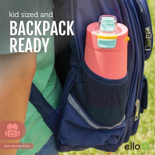 Ello Kids Colby 12oz Stainless Steel Insulated Water Bottle with Straw and Built-In Silicone Coaster Carrying Handle and Leak-Proof Locking Lid for School Backpack, Lunchbox, and Outdoor Sports, Lilac