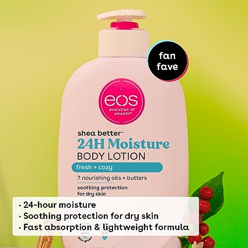 eos Shea Better Body Lotion Fresh & Cozy, 24-Hour Moisture Skin Care, Lightweight & Non-Greasy, Made with Natural Shea, Vegan, 16 fl oz