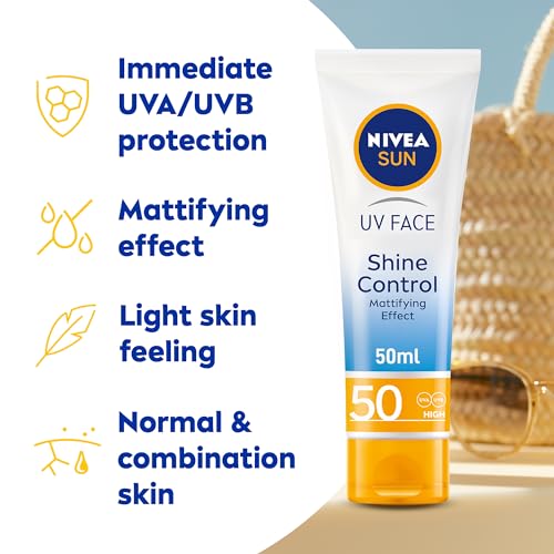 NIVEA SUN UV Face Shine Control SPF 50 Cream, Sun Cream Protects Against UVA/UVB Rays and Premature Skin Ageing, Sunscreen for Delicate Facial Skin, Tube 50ml