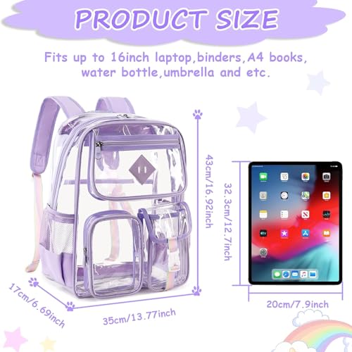 Clear Backpack Stadium Approved, Heavy Duty PVC Transparent Book Bag for Girls See Through Backpack for School