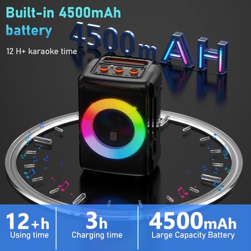 JYXAE-D13 Karaoke Machine for Adults and Kids, Bluetooth Speaker with 2 Microphones, Portable Party Karaoke Speaker with DJ Lights Support USB/AUX/REC, PA System Best Gift for Brithday etc
