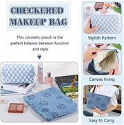 ZLFSRQ 3Pcs Checkered Makeup Bag for Women Large Cosmetic Bag Set Travel Toiletry Bag Makeup Pouch Bag for Purse Pink Zipper Storage Bag Organizer Cute Small Aesthetic Girls Car Essentials Bag