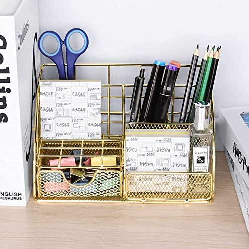 Benting Desk Organizer Office Accessories, Multi-Functional Mesh Desk Organizer with 5 Compartments and 1 Drawer for Home, Office, School, Workshop, kitchen (White)