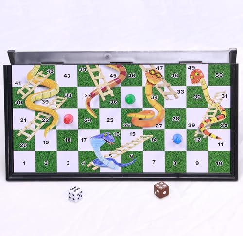 Rubik Magnetic Snakes and Ladders Board Game, Folding Design and Light-Weight Traditional Game for Kids and Adults (25x25cm)
