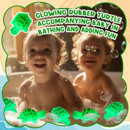 30 Pcs Turtle Rubber Bath Toys, Glow in The Dark for Beach Pool Shower Play, Baby Shower Swimming Bathtub Toys, Squeezable Squeaky Toys for Decoration, Green Turtle