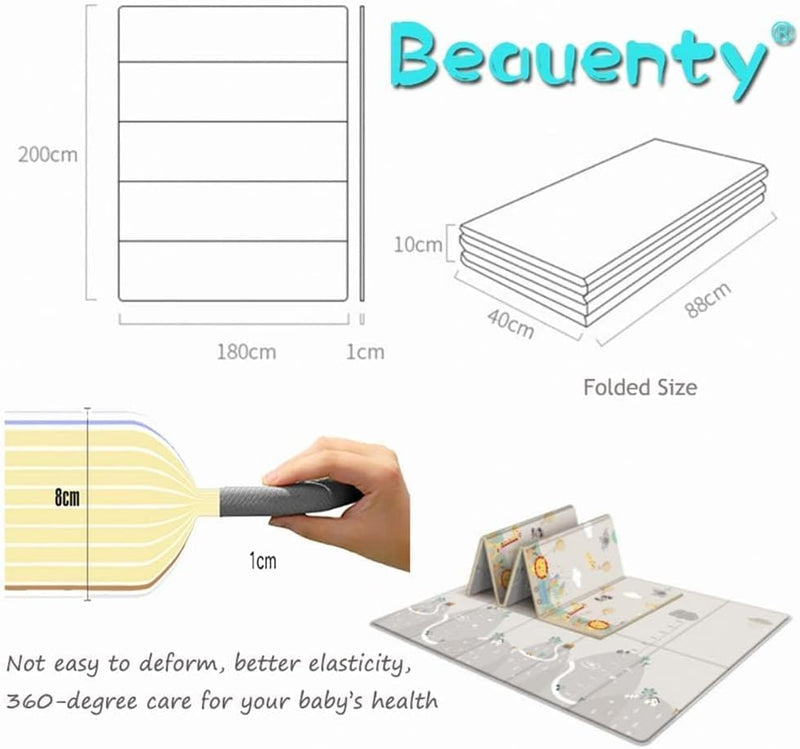 Beauenty Baby Play Mat, 200 * 180 * 1CM Waterproof Non-Slip Large Reversible Playmat Crawling Mat, Extra Thick Soft Baby Playmats for Playing or Camping Mat Bedroom Living Room Plush Carpet Area (B)