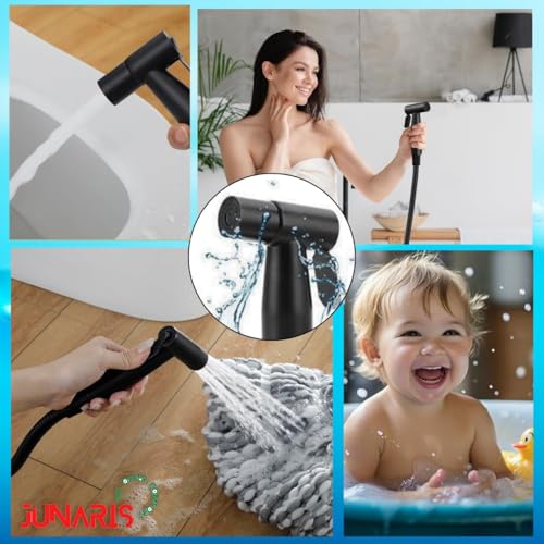 Junaris Shattaf Set Handheld Bidet Spryer for toilet | 304 Grade Stainless Steel Bathroom Jet Spray Set Features: Heavy-duty and durable, 150cm BLACK