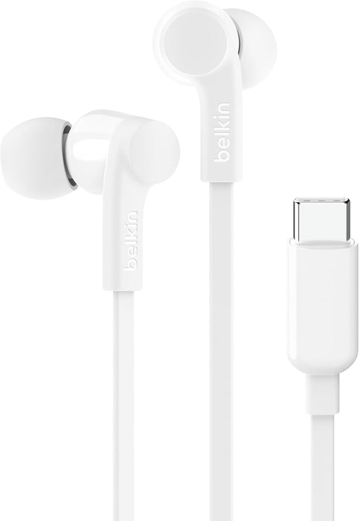 Belkin SoundForm Wired Earbuds with USB-C Connector, In-Ear Earphones w/ Microphone - Headphones for iPhone 15, iPad Mini, Galaxy, Android, and More with USB-C Connector (USB-C Headphones) - White - White