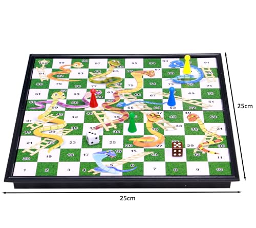 Rubik Magnetic Snakes and Ladders Board Game, Folding Design and Light-Weight Traditional Game for Kids and Adults (25x25cm)