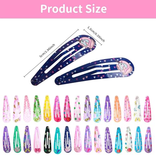 Snap Hair Clips, 100pcs Non-Slip Metal Barrettes Cute Toddlers Hair Clips Assorted Colors 2inch for Girls, Women