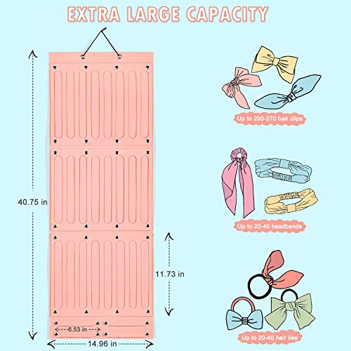 CLYMENE Hair Bows Organizer for Girls, Hair Clip Bows Holder Organizer with 27 Ribbons Large Capacity Storage, Girl Bows Hanger Hair Accessories for Room Wall Door Decor