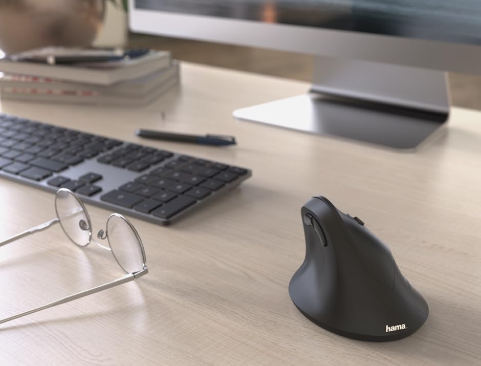 HAMA 182699 Vertical, Ergonomic ''EMW-500'' Wireless Mouse, 6 Buttons, Black - (Pack of1), USB