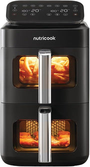 Air Fryer Slim XL,7.6L, 2.4KG, Extra-Large Basket, Space-Saving Slim Design, Air Fry, Bake, Reheat, with 5 Presets, Clear Window & Internal Light, AFS200, Black, 1700 Watts, 2 Yr Warranty - Dual Stack