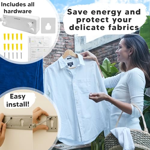 GorillaLine - Retractable Clothesline | Premium Heavy Duty Clothes Drying Laundry Line | Wall Mounted Stainless Steel Laundry Line | Retracting Hanging Clothing Drying Rack