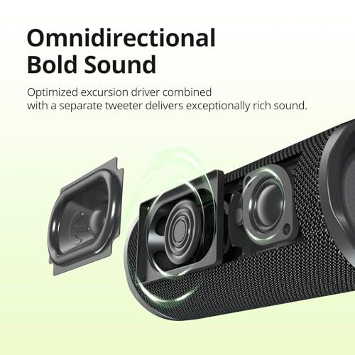 Tronsmart Mirtune C3 Portable Bluetooth Speaker, 24W Stereo Sound, IPX7 Waterproof, 12H Playtime, Stereo Pairing Bluetooth 5.3, for Outdoor, Home, Party (Black)