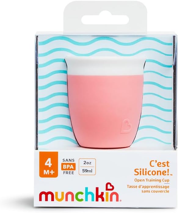 Munchkin C’est Silicone! Open Training Cup with Straw for Babies and Toddlers 6 Months+ Ideal Transition Sippy Cup, Free Flow Sippy Cup to Straw Cup for Baby and Toddler weaning, 4oz / 120ml, Mint