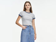 Womens Graphic Ringer Mini Polo Shirt Polo Shirt - Greys