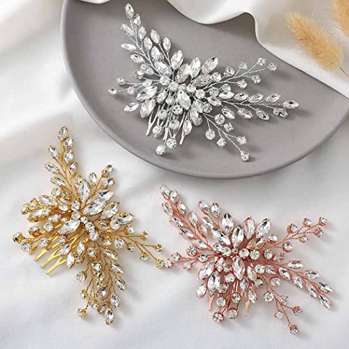 Silver Bridal Hair Comb, Handmade Wedding Hair Comb Clip Elegant Rhinestone Headpieces Bridal Hair Clip Side Combs Hair Accessories for Women and Girls